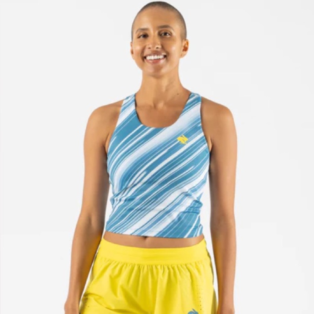 Blue & White Striped Athletic Crop Top - Women's